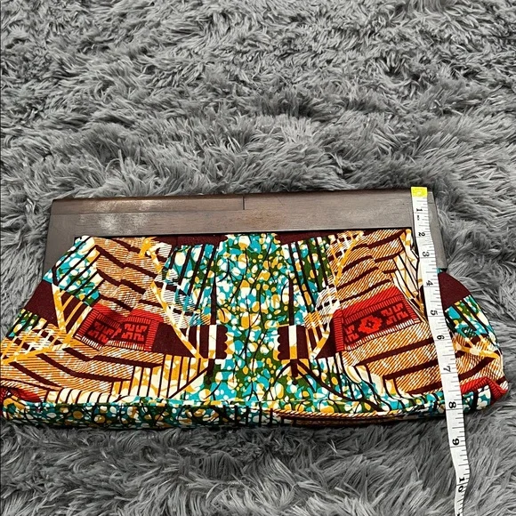 ALDO African Print Wood Frame Clutch Ankara Pattern Statement Bag - Picture 9 of 9